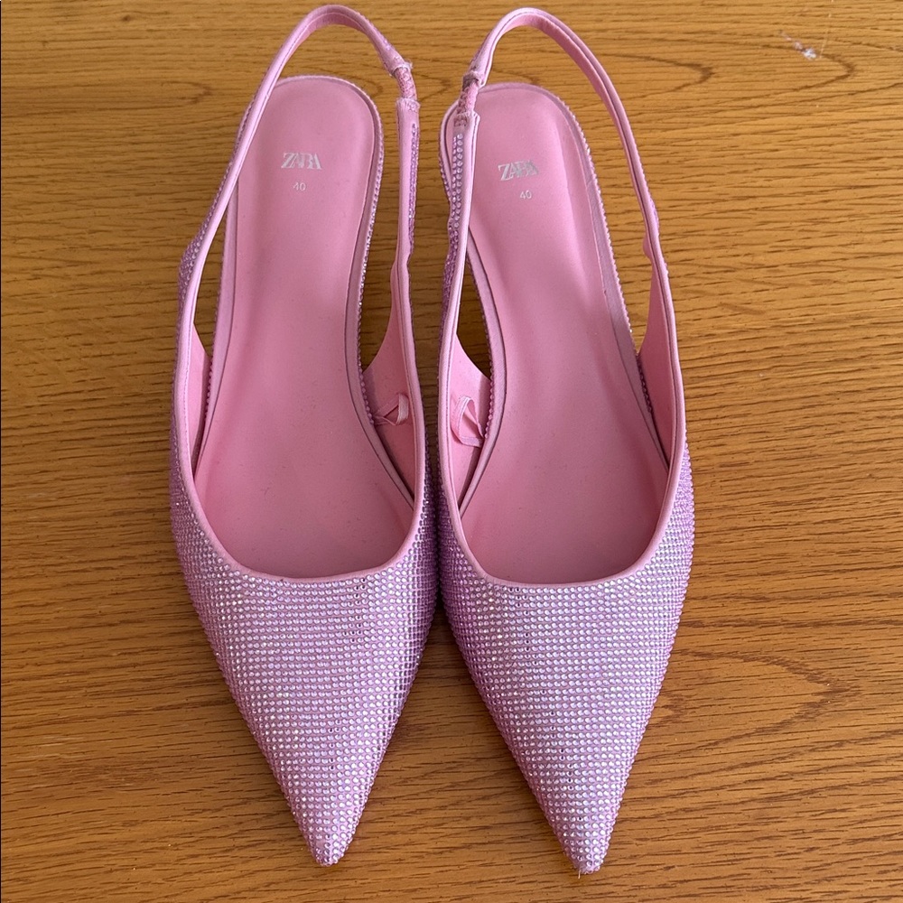 Zara Light Pink Pointed Slingback Heels